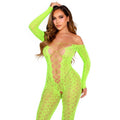 Combinaison résille serpent vert fluo entrejambe ouvert — vue principale