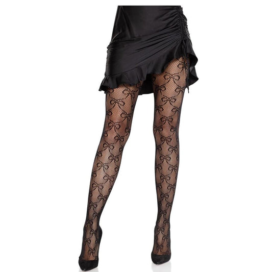 Leg Avenue Collants Résille Avec Nœud Noir