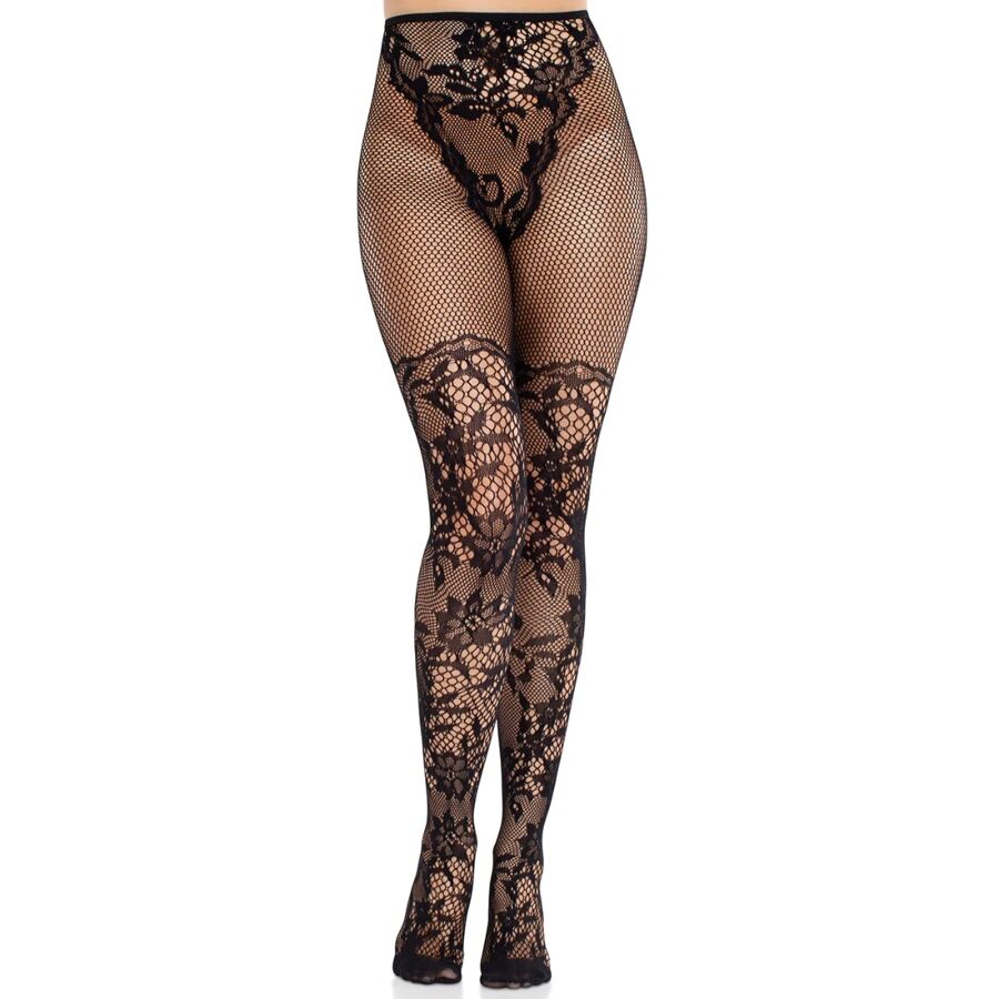 Bas dentelle florale détail résille à la cuisse — vue principale