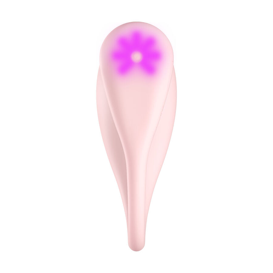 Stimulateur point G Pearl 3 rose en forme de goutte, LED florale magenta sur la tete, silicone souple incurve a bosses internes pour stimulation tactile, Kiiroo.