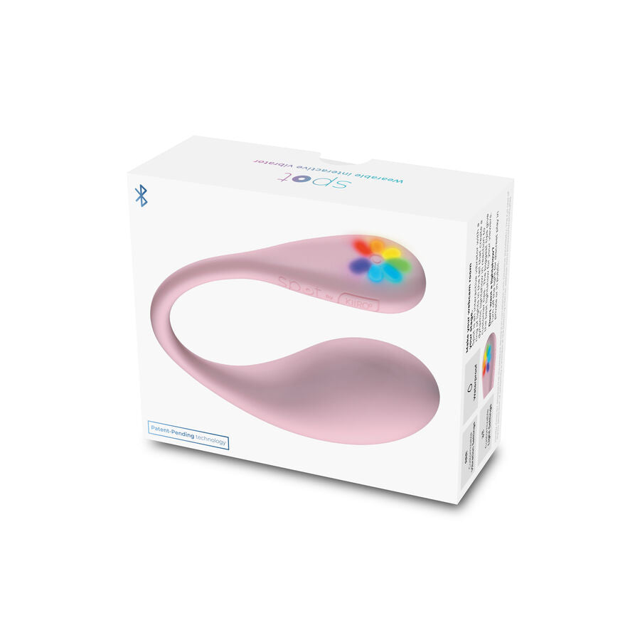 Boite du vibromasseur point G Pearl 3 avec visuel de l'oeuf rose a LED florale, emballage clair Bluetooth, silicone souple connecte a stimulation tactile Kiiroo.