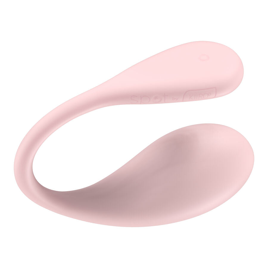 Vibromasseur point G Pearl 3 rose en forme d'oeuf replie, branches souples incurvees en silicone a bosses internes pour stimulation tactile connectee, Kiiroo.