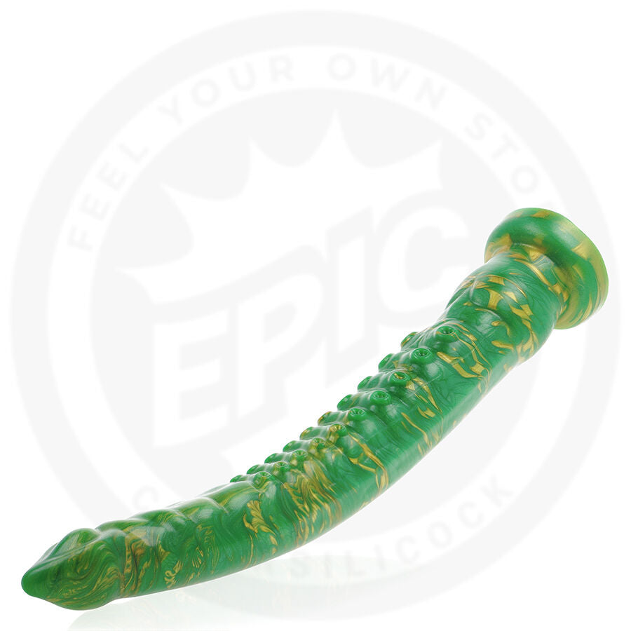 Gode fantaisie Hylos en silicone silhouette effilée verte — détail texture surface
