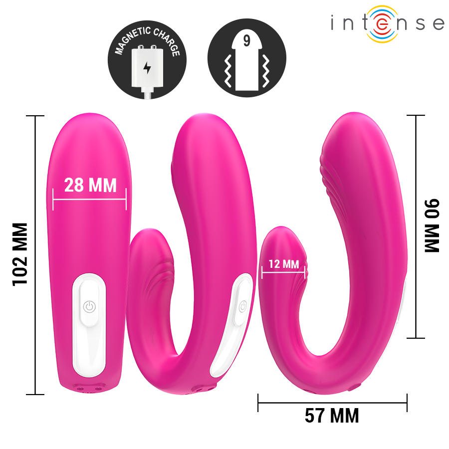 Double stimulateur vibrant en forme de U avec télécommande — vue de profil