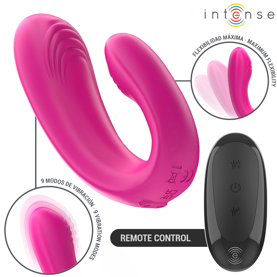 Double stimulateur vibrant en forme de U avec télécommande — détail produit
