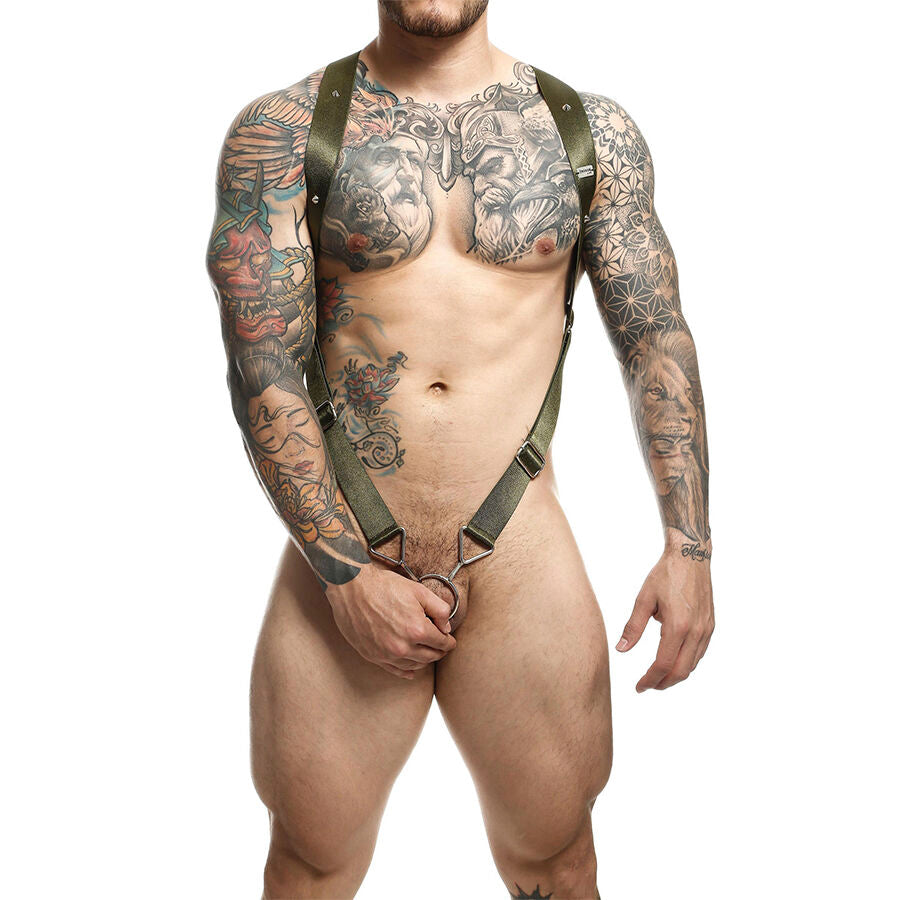 Harnais homme élastique croisé dans le dos en microfibre — détail produit