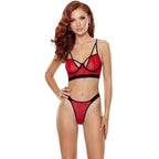 Bikini lingerie rouge et noir transparences — vue de profil