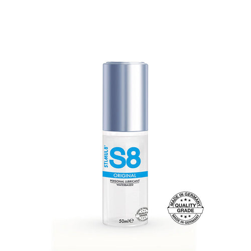 Flacon pompe S8 Original 50 ml avec pastille Made in Germany, lubrifiant intime base eau longue duree, sans parabenes phtalates ni sulfates.