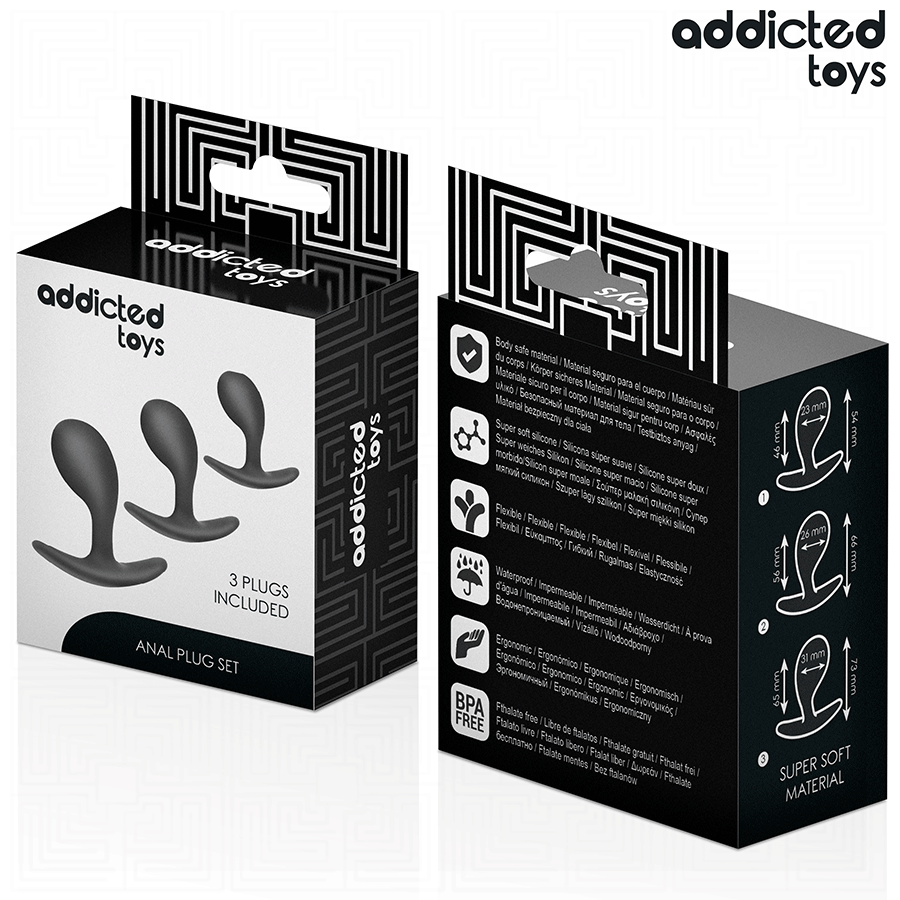Lot de 3 plugs anaux compacts en silicone — emballage produit