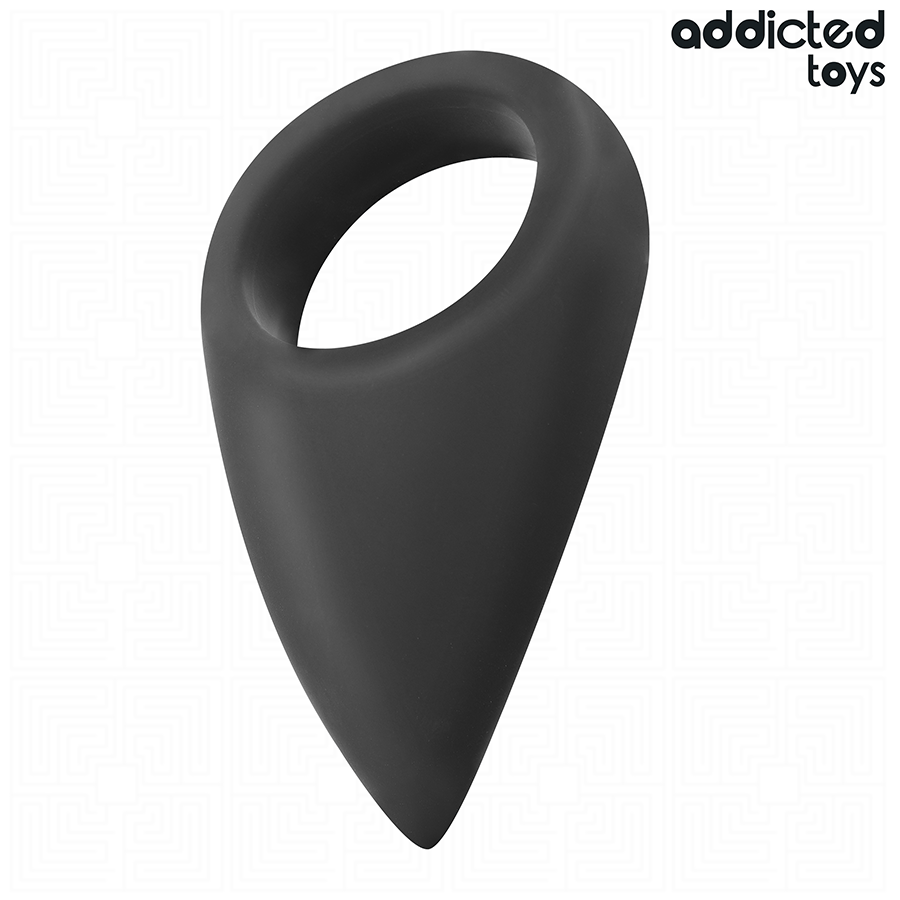 Anneau penien en forme de larme en silicone noir lisse Addicted, cockring ergonomique a galbe etudie pour un maintien confortable de l'erection a la base.