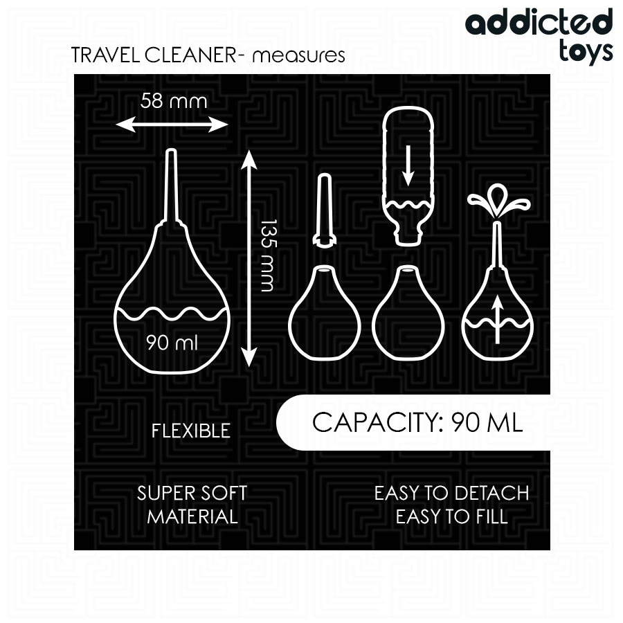 Dimensions de la poire de douche intime Addicted 90 ml.