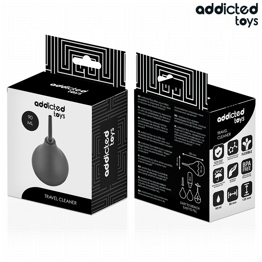 Packaging de la poire Addicted Toys Travel Cleaner 90 ml.