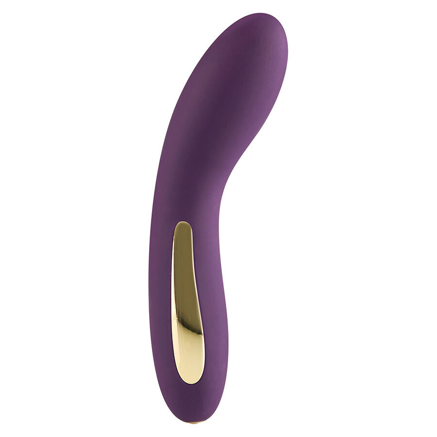 Vibromasseur point G Luz en silicone violet a bande doree, tige incurvee et moteur silencieux, lumiere LED d'ambiance et recharge USB pour un usage discret.