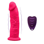 Gode réaliste vibrant Silexd rose en silicone avec ondes de vibration et télécommande sans fil violette, vue de face — sextoy 10 modes rechargeable USB body-safe