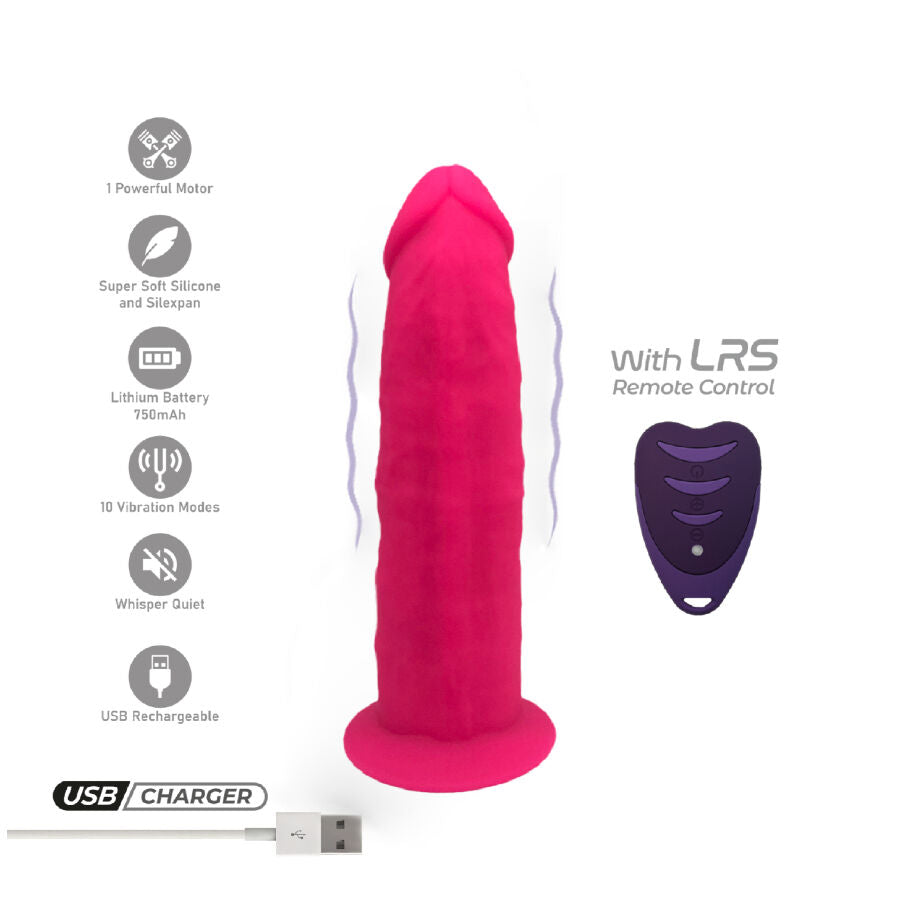 Gode réaliste vibrant Silexd rose avec télécommande LRS sans fil et câble USB, pictogrammes 10 modes moteur silencieux — visuel fonctions sextoy rechargeable body-safe