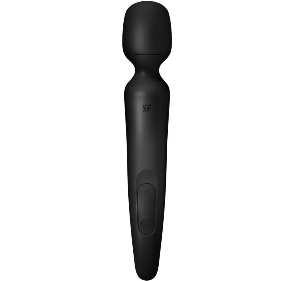 Vibromasseur baguette Satisfyer Wand-erland noir, grosse tete massante souple et manche droit, massage corporel puissant et stimulation des zones intimes.
