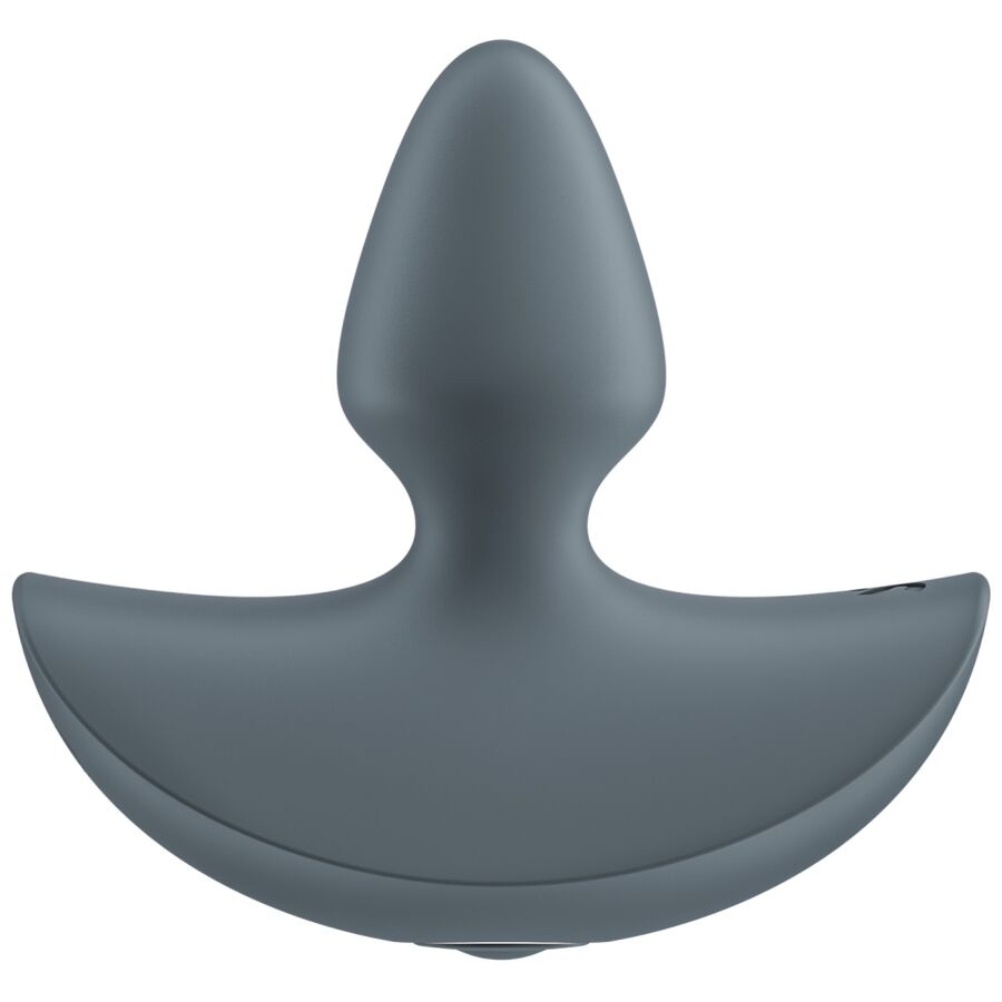 Plug anal Booty Absolute Beginners 1 vu de profil, silicone gris a tete arrondie et base ancre stabilisatrice, plug vibrant unisexe pour l'initiation anale.