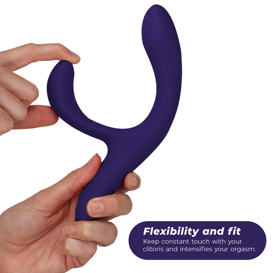 Vibromasseur lapin connecté point G et clitoris bleu nuit — vue de profil