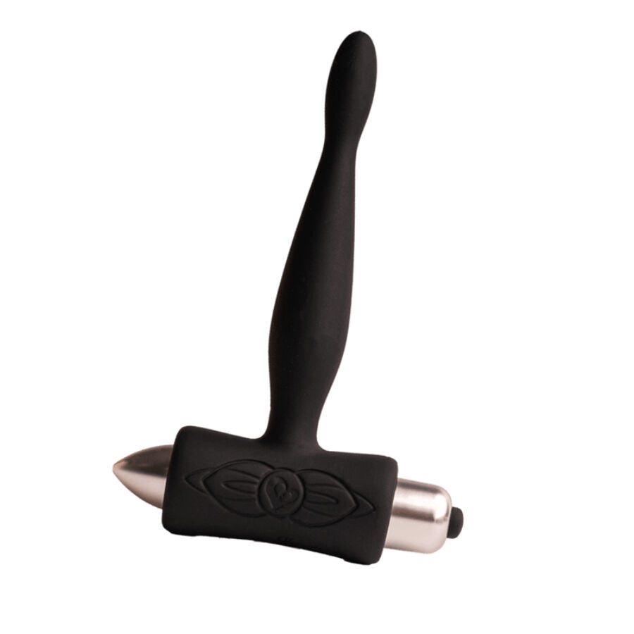 Plug anal vibrant Teazer noir à tige fine et effilée sur base T, balle argentée amovible visible, stimulateur point P silicone 7 niveaux étanche pour débutants.