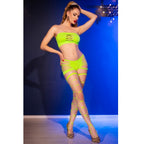 Ensemble bandeau et shorty ajouré vert fluo — vue de profil