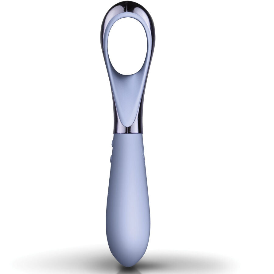 Stimulateur point G NIYA N3 en silicone mauve, vue de face avec large poignee en anneau chrome et embout arrondi, vibromasseur interne rechargeable a 10 modes de precision