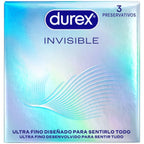 Boite irisee Durex Invisible de face avec mention 3 preservatifs, preservatifs ultra fins latex naturel taille standard lubrifies pour tout sentir, lot de 3.