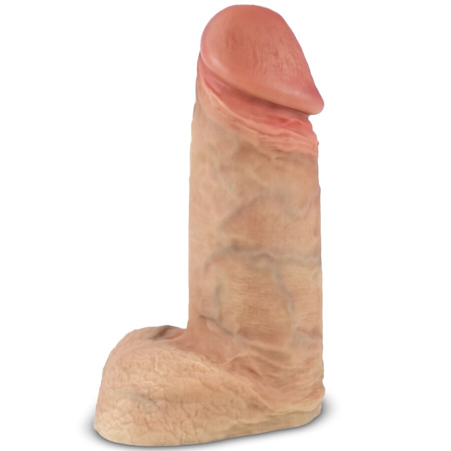 Gode réaliste XXL Silexd Xtreme Premium en silicone médical chair, gland proéminent et gros testicules, vue de face — sextoy 28 cm étanche IPX7 submersible body-safe
