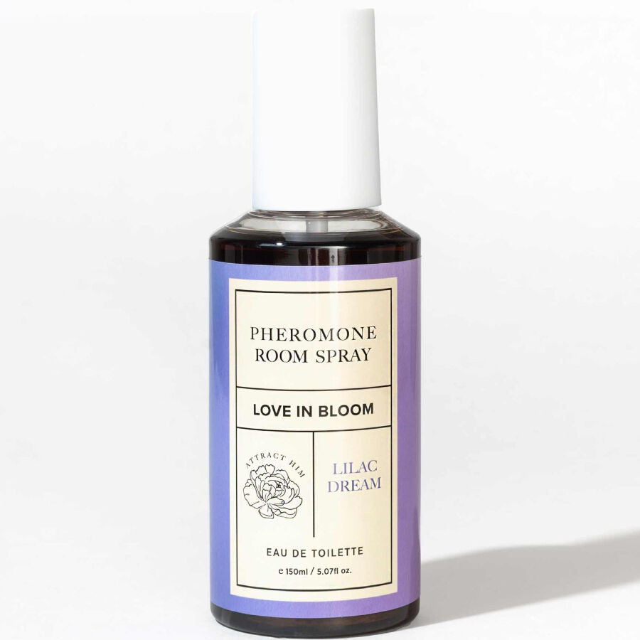 Spray d'ambiance aux phéromones Lilac Dream 150 ml, flacon violet degrade Pheromone Room Spray Love In Bloom, brume douce vanille bois de cachemire musc fleur de pommier.