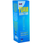 Boite verticale bleue Intt Foam Seduction de face, mousse nettoyante intime parfumee a la texture legere, packaging graphique sans visuel anatomique