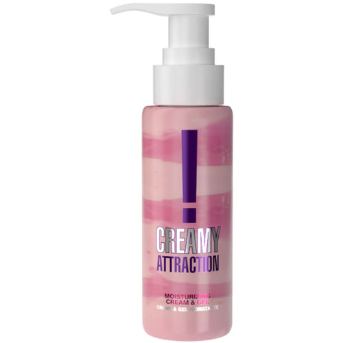 Flacon pompe rose marbre Intt Creamy Attraction de face, creme-gel de massage parfum sensuel 100 ml texture fraiche et nourrissante longue tenue