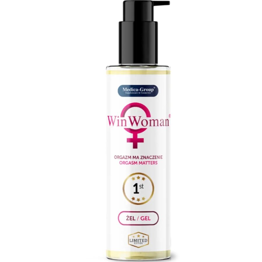 Flacon pompe blanc Win Woman de Medica-Group, gel intime 150 ml, pompe noire