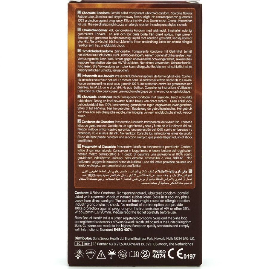 Préservatifs Skins aromatisés chocolat — comparatif dimensionnel