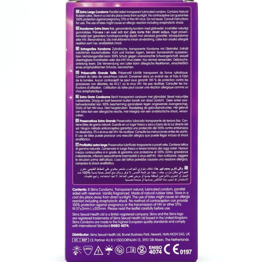 Préservatifs Skins extra larges — comparatif dimensionnel