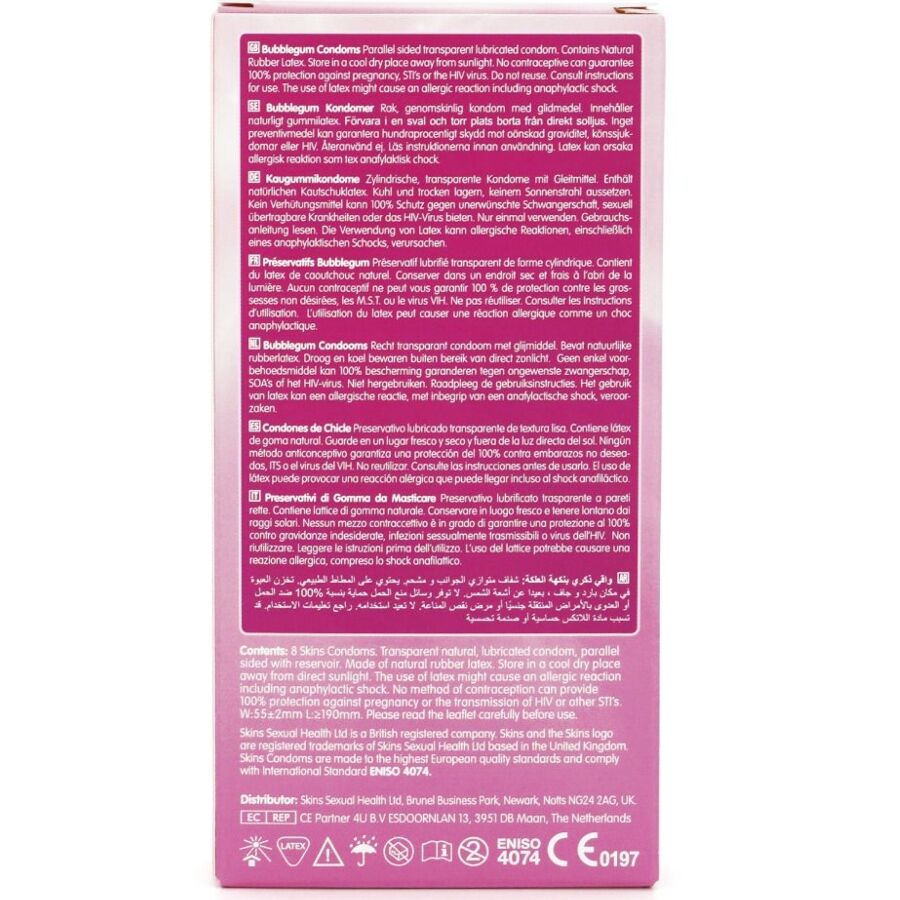 Préservatifs Skins aromatisés bubblegum — comparatif dimensionnel