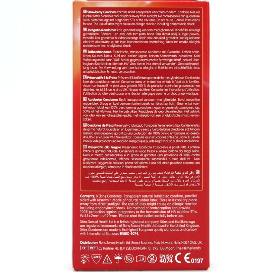 Préservatifs Skins aromatisés fraise — comparatif dimensionnel