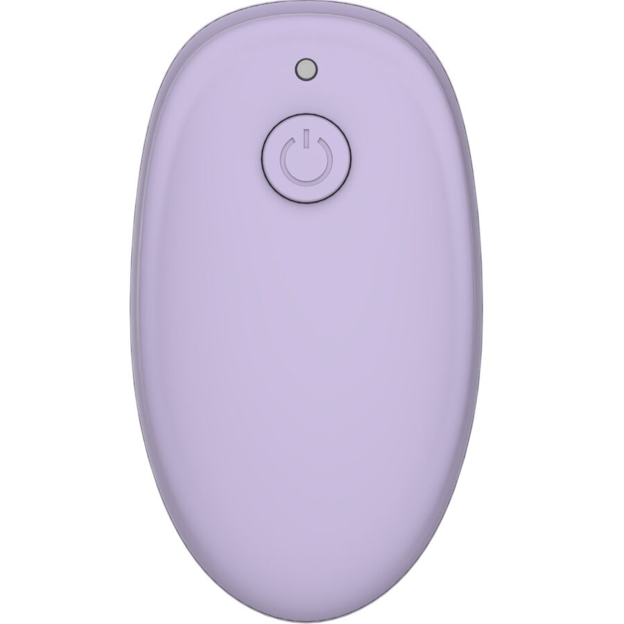 Telecommande lilas ovale du Gizi Duo avec bouton marche central, accessoire de controle a distance du sextoy de couple synchronise SVibe en silicone soyeux.