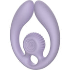Sextoy de couple Gizi Duo lilas de face, boucle ouverte avec petit anneau et tete crantee en spirale en silicone, stimulateur double synchronise pour partenaires telecommande.