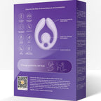 Dos de boite violette Gizi Duo avec pictogrammes des fonctions et schema du stimulateur, mention Change positions not toys, emballage du sextoy de couple a telecommande.