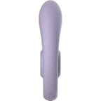 Branche du sextoy Gizi Duo lilas en silicone vue de profil, embout lisse arrondi et col texture, partie du stimulateur de couple synchronise SVibe a telecommande.