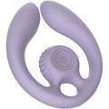 Sextoy de couple Gizi Duo lilas en silicone soyeux, forme en boucle ouverte avec anneau et tete spiralee, vue de face, stimulateur synchronise pour partenaires telecommande.