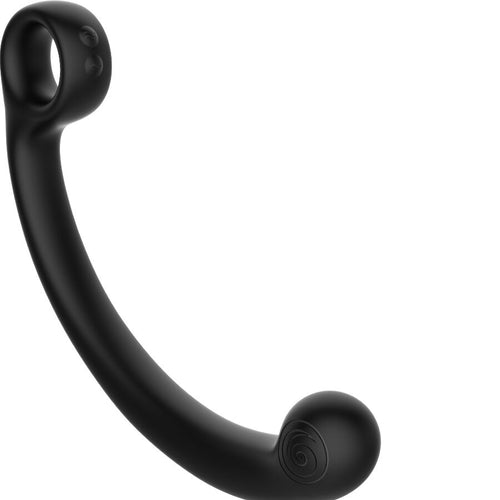 Baguette de massage AXI noire vue sous un autre angle, tige incurvee avec boule de stimulation et anneau de prehension en silicone, stimulateur flexible points P C et G etanche.