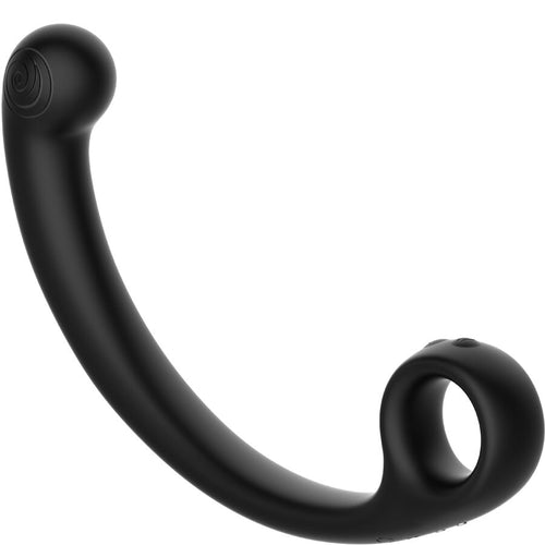 Baguette de massage vibrante AXI noire en silicone, longue tige courbee avec embout boule et anneau a l'autre bout, stimulateur flexible points P C et G etanche.