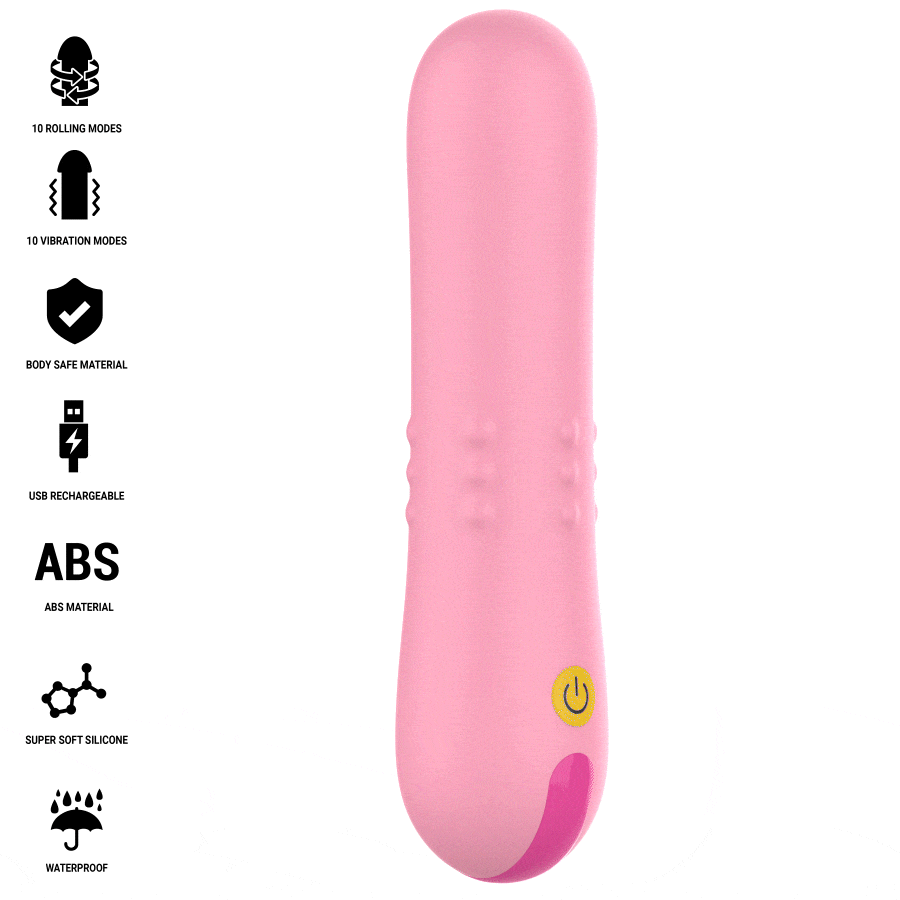 Mini vibromasseur Intense rose pastel a relief de picots et embout fuchsia, bouton lumineux, format bullet compact ABS pour stimulation clitoridienne.