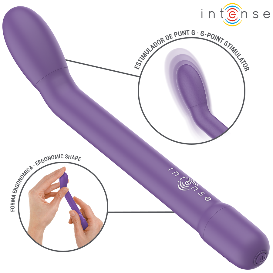 Vibromasseur point G Karlie violet Intense avec zooms sur la tete courbée et la prise ergonomique, tige fine silicone pour un ciblage précis du point G.