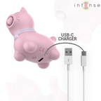 Stimulateur clitoridien chat rose Intense présenté avec son cable de charge USB-C, silicone doux et bouche tapotement pour une stimulation clitoridienne rechargeable.