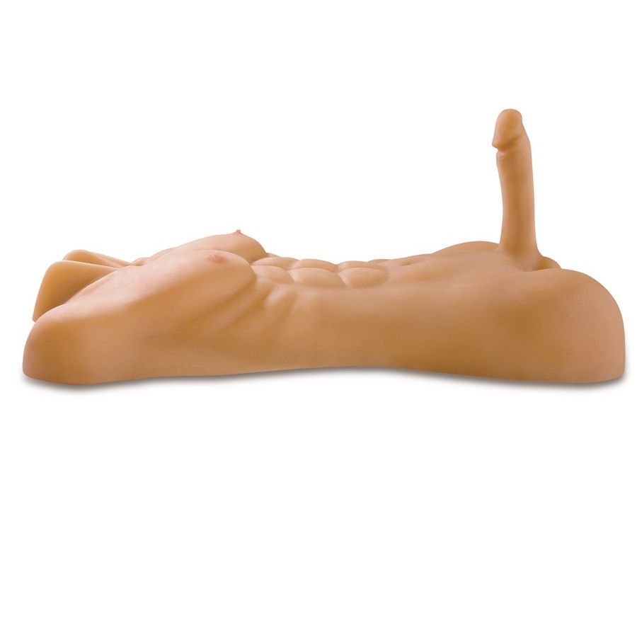Masturbateur de torse mâle Extreme Toyz, vue de profil allongée avec pénis dressé