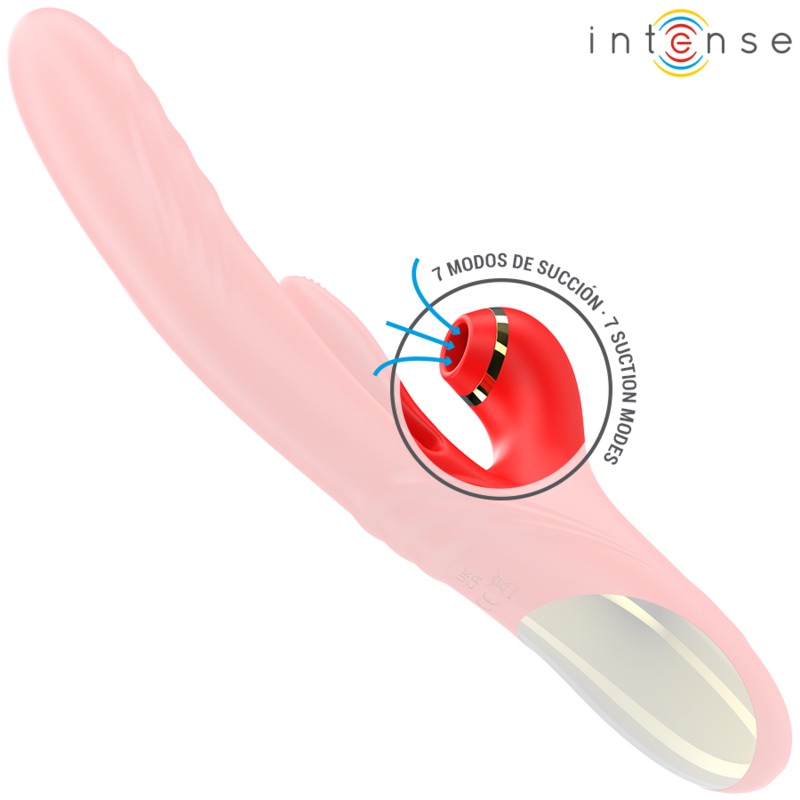 Karol vibromasseur rabbit poussée et succion silicone rouge — vue de profil