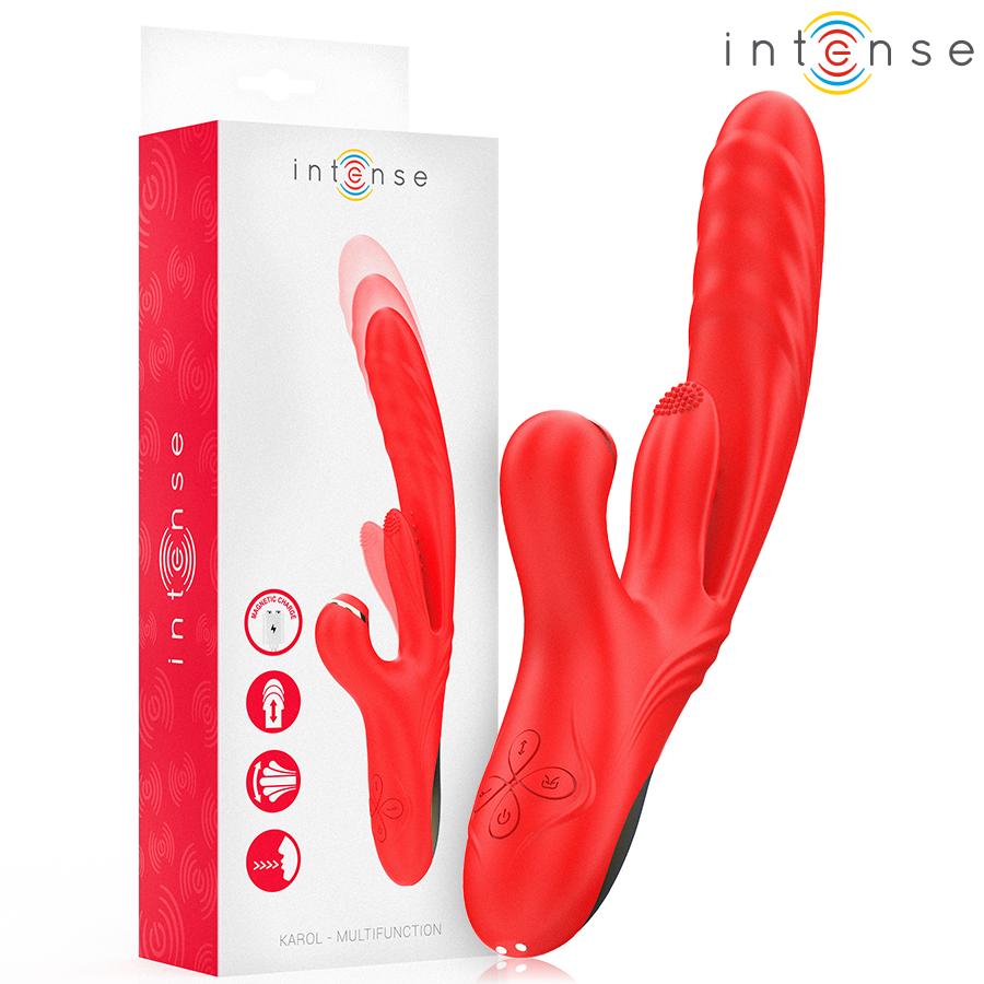 Karol vibromasseur rabbit poussée et succion silicone rouge — vue principale