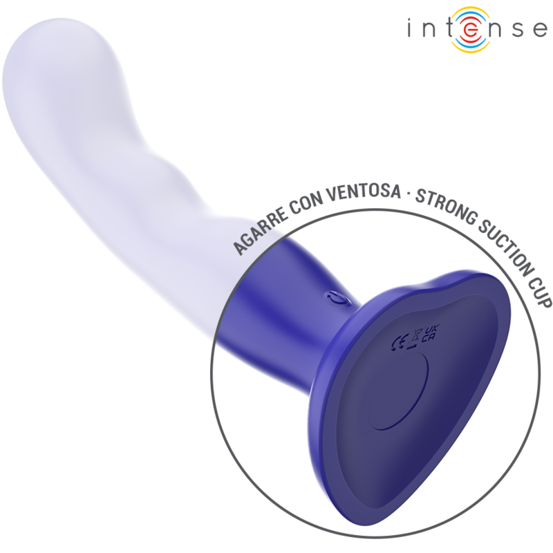 Vibromasseur Shorty violet en silicone a ventouse, encart gros plan sur la puissante ventouse permettant un usage mains libres sur surface lisse