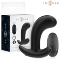 Plug anal vibrant Chandler Intense noir en silicone, forme ergonomique courbee a base evasee et telecommande noire, presente avec sa boite sombre